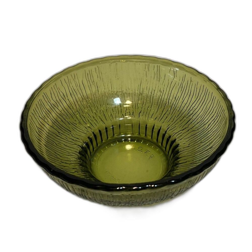 FTD Avocado Green Pressed Glass Florist 6.75" Bowl Vintage 1975